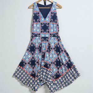 Maggy London M Handkerchief Blue Midi Dress Boho Summer Formal Abstract‎ Flowy